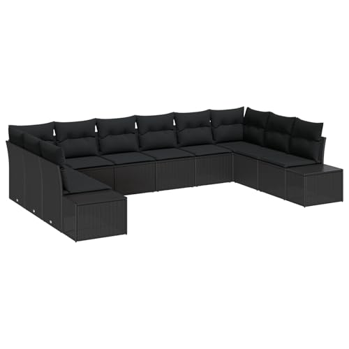vidaXL 10-teiliges Garten-Sofa-Set mit Kissen Schwarz Poly-Rattan Modulare Outdoor-Sitzgelegenheiten für Patio-Partys Bequeme wetterfeste Gestaltung Für Kinder und Erwachsene geeignet Montage erforder von vidaXL