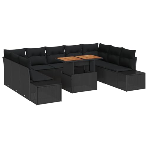 vidaXL 10-teiliges Garten-Sofa-Set mit Kissen Schwarz und Braun Poly-Rattan Sektionale Outdoor-Sitzmöbel Stauraum für Patio Modulare Couch Stuhl Möbel PE 3-Sitzer von vidaXL