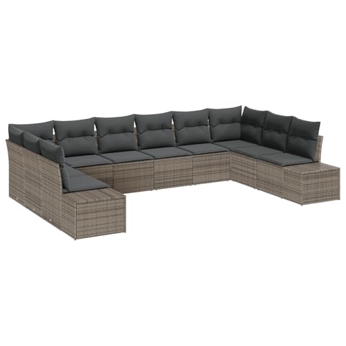 vidaXL 10-teiliges Garten-Sofa mit Kissen Grau Poly-Rattan Outdoor-Sektionalsessel Perfekt für Patios, Balkone oder Gärten Sitzmöglichkeiten stilvoll langlebig modulares Design Liegesofa Möbel 3-Sitze vidaXL 10-teiliges Garten-Sofa mit Kissen Grau Poly-Rattan Outdoor-Sektionalsessel Perfekt für Patios, Balkone oder Gärten Sitzmöglichkeiten stilvoll langlebig modulares Design Liegesofa Möbel 3-Sitze von vidaXL