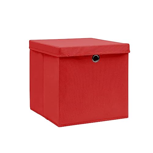 vidaXL 10x Aufbewahrungsbox mit Deckeln Zusammenklappbar Spielkiste Regalkorb Faltkiste Korb Kinderbox Box Kiste Faltbox 28x28x28cm Rot von vidaXL