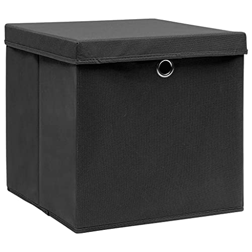 vidaXL 10x Aufbewahrungsbox mit Deckeln Zusammenklappbar Spielkiste Regalkorb Faltkiste Korb Kinderbox Box Kiste Faltbox 28x28x28cm Schwarz von vidaXL