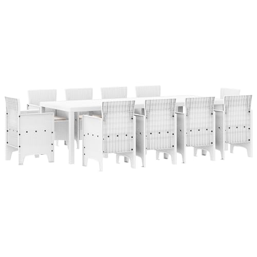 vidaXL 11-TLG. Garten-Essgruppe mit Kissen Weiß Poly Rattan von vidaXL