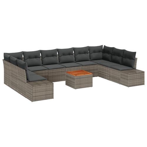 vidaXL 11 teiliges Garten Sofa Set Mit Kissen Grau Poly Rattan Akazie Außen Platz Für 10 Stauraum Funktion Terrassenmöbel Sectional Loveseat vidaXL 11 teiliges Garten Sofa Set Mit Kissen Grau Poly Rattan Akazie Außen Platz Für 10 Stauraum Funktion Terrassenmöbel Sectional Loveseat von vidaXL