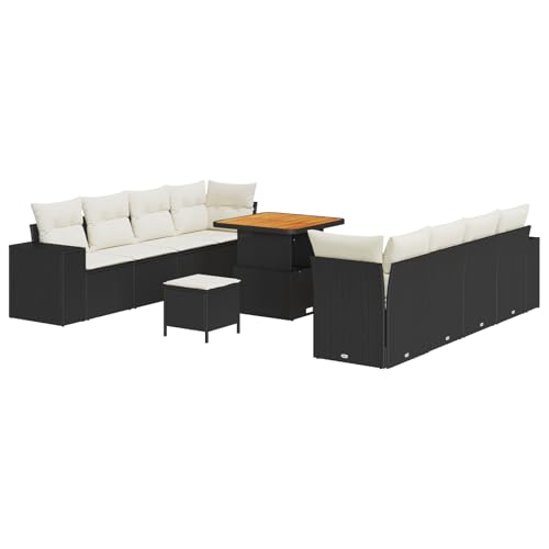 vidaXL 11-teiliges Garten Sofa Set mit Kissen Schwarz Poly Rattan Akazie, 3-teiliges Garten Essbereich Set mit Kissen Schwarz Poly Rattan Akazie vidaXL 11-teiliges Garten Sofa Set mit Kissen Schwarz Poly Rattan Akazie, 3-teiliges Garten Essbereich Set mit Kissen Schwarz Poly Rattan Akazie von vidaXL