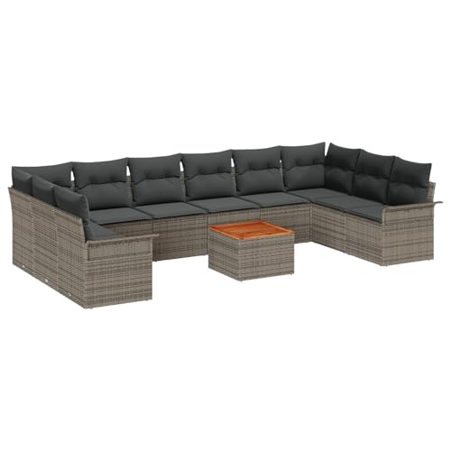vidaXL 11-teiliges Garten-Sofa-Set mit Kissen in Grau und Schwarz Robuster Rattan-Rahmen Modular Außenmöbel perfekt für Terrassen Balkone Leicht zu pflegen Polyester Couch Terrassenmöbel Sitzplätze von vidaXL