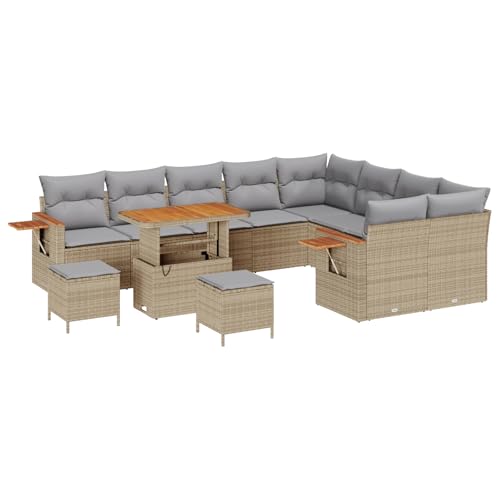 vidaXL 12 Stück Garten Sofa Set mit Kissen Beige Poly-Rattan Akazie, 3 Stück Garten Essgruppe mit Kissen Beige Poly-Rattan Akazie vidaXL 12 Stück Garten Sofa Set mit Kissen Beige Poly-Rattan Akazie, 3 Stück Garten Essgruppe mit Kissen Beige Poly-Rattan Akazie von vidaXL
