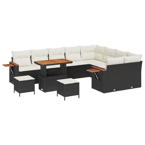 vidaXL 12-teiliges Garten-Sofa-Set mit Kissen Schwarz Poly Rattan Akazie, 3-teiliges Garten-Dining-Set mit Kissen Schwarz Poly Rattan Akazie vidaXL 12-teiliges Garten-Sofa-Set mit Kissen Schwarz Poly Rattan Akazie, 3-teiliges Garten-Dining-Set mit Kissen Schwarz Poly Rattan Akazie von vidaXL