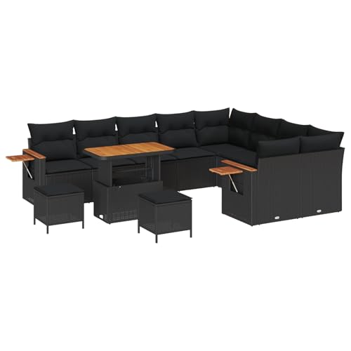 vidaXL 12-teiliges Garten Sofa Set mit Kissen Schwarz Poly Rattan Akazie, 3-teiliges Garten Essset mit Kissen Schwarz Poly Rattan Akazie vidaXL 12-teiliges Garten Sofa Set mit Kissen Schwarz Poly Rattan Akazie, 3-teiliges Garten Essset mit Kissen Schwarz Poly Rattan Akazie von vidaXL