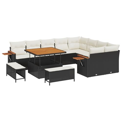 vidaXL 12-teiliges Garten Sofa Set mit Kissen Schwarz Poly-Rattan Akazie, 3-teiliges Garten Esstisch Set mit Kissen Schwarz Poly-Rattan Akazie vidaXL 12-teiliges Garten Sofa Set mit Kissen Schwarz Poly-Rattan Akazie, 3-teiliges Garten Esstisch Set mit Kissen Schwarz Poly-Rattan Akazie von vidaXL