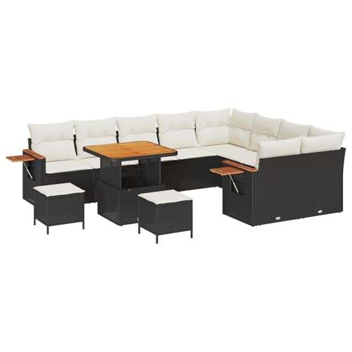 vidaXL 12-teiliges Garten Sofa Set mit Kissen Schwarz Poly Rattan Akazie vidaXL 12-teiliges Garten Sofa Set mit Kissen Schwarz Poly Rattan Akazie von vidaXL
