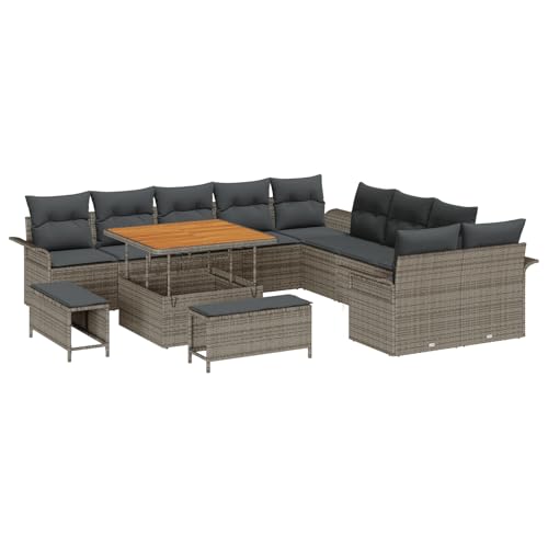 vidaXL 13-teiliges Garten-Sofa-Set mit Kissen Grau Poly-Rattan Akazie, 2-Sitzer Garten-Sofa mit Kissen Grau Poly-Rattan vidaXL 13-teiliges Garten-Sofa-Set mit Kissen Grau Poly-Rattan Akazie, 2-Sitzer Garten-Sofa mit Kissen Grau Poly-Rattan von vidaXL