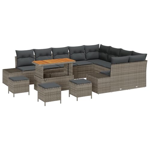 vidaXL 13-teiliges Garten-Sofa-Set mit Kissen Grau Poly Rattan Akazie, 2-Sitzer Garten-Sofa mit Stauraum & Kissen Grau Poly Rattan vidaXL 13-teiliges Garten-Sofa-Set mit Kissen Grau Poly Rattan Akazie, 2-Sitzer Garten-Sofa mit Stauraum & Kissen Grau Poly Rattan von vidaXL