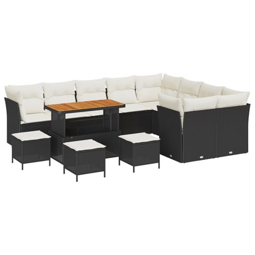vidaXL 13-teiliges Garten-Sofa-Set mit Kissen – schwarzes Rattan für 6 Personen. Abnehmbare und stylische Terrassen-Sitzgruppe für Balkon oder Terrasse. Moderne Lounge für Deine Freizeit. von vidaXL
