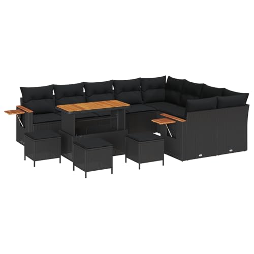 vidaXL 13-teiliges Garten Sofa Set mit Kissen Schwarz Poly Rattan Akazie, 4-teiliges Garten Essset mit Kissen Schwarz Poly Rattan Akazie vidaXL 13-teiliges Garten Sofa Set mit Kissen Schwarz Poly Rattan Akazie, 4-teiliges Garten Essset mit Kissen Schwarz Poly Rattan Akazie von vidaXL