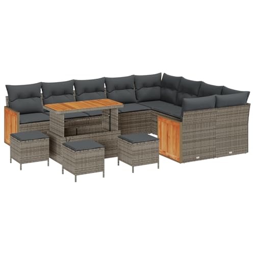 vidaXL Großes Graues Ecksofa-Set mit Kissen | UV-beständiges Poly-Rattan 5-Sitzer – modernes Outdoor-Sitzmöbel inklusive Couchtisch, perfekt für Gärten, Terrassen und Balkone. von vidaXL