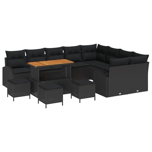 vidaXL 13-teiliges Garten-Sofaset mit Kissen Schwarz Poly-Rattan Akazie, 2-Sitzer Garten-Sofa mit Stauraum & Kissen Schwarz Poly-Rattan, 4-teiliges Garten-ESS-Set mit Kissen Schwarz Poly-Rattan Akaz von vidaXL