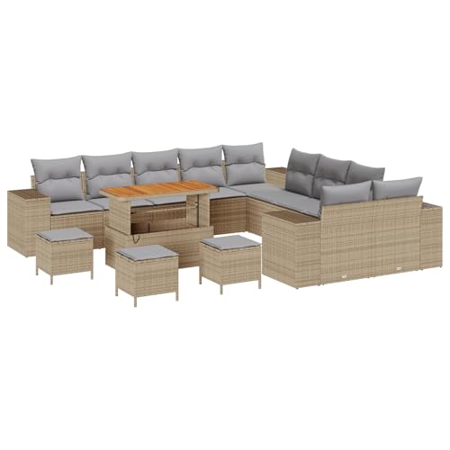 vidaXL 14-teiliges Modular Garten Sofa Set Beige Poly Rattan mit hellgrauen Kissen verstellbare Füße Outdoor Lounge Möbel für Terrasse und Sitzkissen handgewebt wetterfest komfortabel vidaXL 14-teiliges Modular Garten Sofa Set Beige Poly Rattan mit hellgrauen Kissen verstellbare Füße Outdoor Lounge Möbel für Terrasse und Sitzkissen handgewebt wetterfest komfortabel von vidaXL