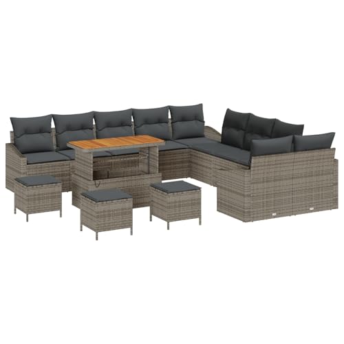 vidaXL 14-teiliges Garten-Sofa-Set mit Kissen Grau Poly-Rattan Akazie, 2-Sitzer Garten-Sofa mit Kissen Grau Poly-Rattan vidaXL 14-teiliges Garten-Sofa-Set mit Kissen Grau Poly-Rattan Akazie, 2-Sitzer Garten-Sofa mit Kissen Grau Poly-Rattan von vidaXL