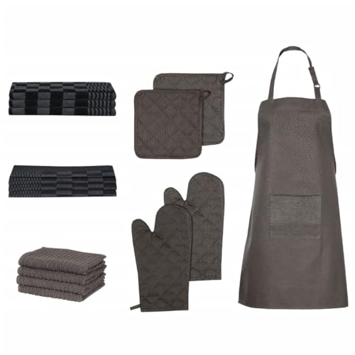 vidaXL 15 TLG. Handtuch Set mit Ofenhandschuhe Topfhalter, Maschinenwaschbare Handtücher, Weiche Saugfähige Trockentücher, 3 Gästetücher 3 Küchentücher 4 Spültuch, Baumwolle von vidaXL