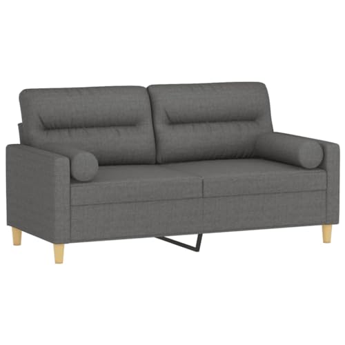 vidaXL Sofa 2 Sitzer, Couch mit Zierkissen, Liegesofa für Wohnzimmer, Polstersofa Sessel Relaxsofa Loungesofa Relaxcouch, Dunkelgrau Stoff von vidaXL