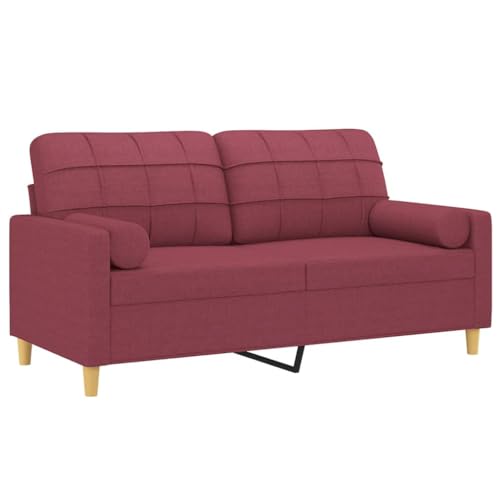 vidaXL Sofa 2 Sitzer, Couch mit Zierkissen, Liegesofa für Wohnzimmer, Polstersofa Sessel Relaxsofa Loungesofa Relaxcouch, Weinrot Stoff von vidaXL