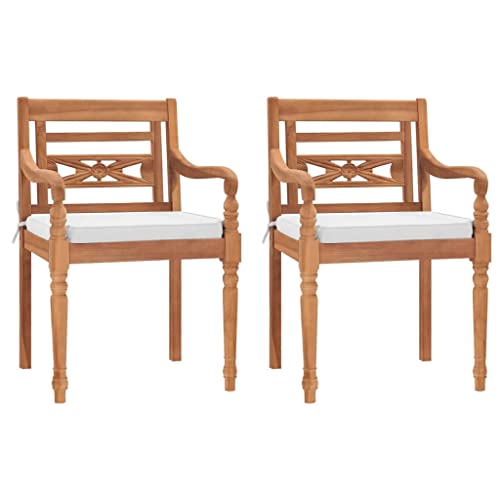 vidaXL 2 Stück Massivholz Batavia Stühle mit Kissen Möbel grau/weiß von vidaXL