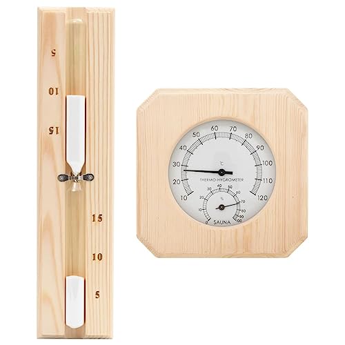 vidaXL 2-in-1 Sauna Hygrothermograph Sanduhr Set Saunazubehör Hygrometer Thermometer Saunauhr Klimamesser Glas Hitzebeständig Massivholz Kiefer von vidaXL