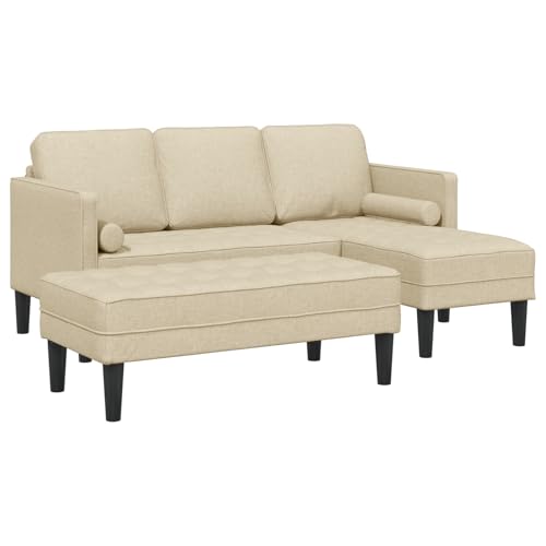 vidaXL 2-teiliges modulares Sofa Set mit Kissen in Creme Stoff für stilvolle Indoor-Sitzgelegenheiten im Wohnzimmer. Modernes L-förmiges Couch-Ecksofa mit komfortablen Sitzen. von vidaXL