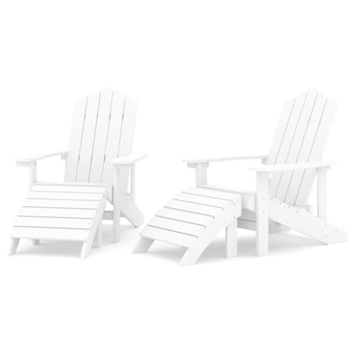 vidaXL 2X Adirondack Gartenstuhl Gartenmöbel Gartensessel Stuhl Terrassenstuhl Balkonstuhl Stühle Gartenstühle Sitzgarnitur mit Hockern HDPE Weiß von vidaXL