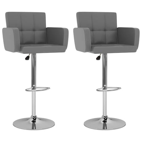 vidaXL 2X Barhocker Armlehne Höhenverstellbar Barstuhl Tresenhocker Bistrohocker Thekenhocker Küchenhocker Tresenstuhl Thekenstuhl Grau Kunstleder von vidaXL