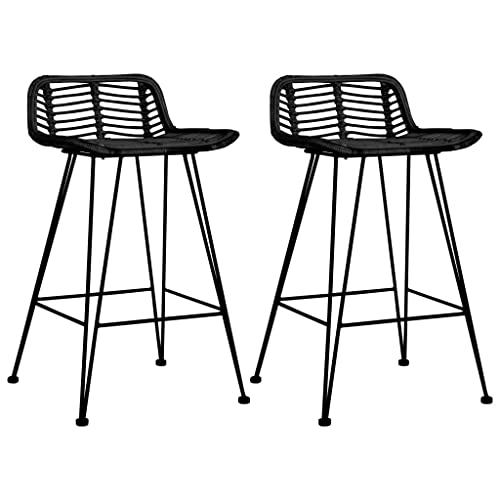 vidaXL 2X Barstuhl Barhocker Tresenhocker Küchenhocker Bar Stuhl Hocker Tresenstuhl Thekenhocker Bistrohocker Schwarz Rattan Metall-Beine von vidaXL