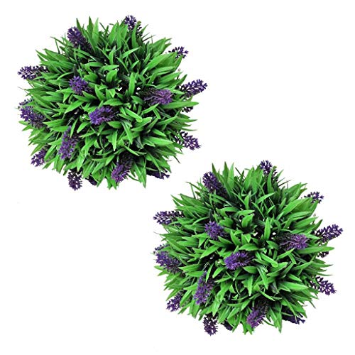 vidaXL 2X Buchsbaumkugel mit Lavendel Künstlich Naturgetreu Deko Pflanze Buxus Buchsbaum mit Lavendelblüten Kunstpflanze 28 cm von vidaXL