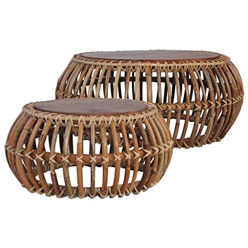 vidaXL 2X Couchtisch Beistelltisch Wohnzimmertisch Satztisch Kaffeetisch Sofatisch Rattan-Tisch Tisch Natur Rattan Holz-Tischplatte vidaXL 2X Couchtisch Beistelltisch Wohnzimmertisch Satztisch Kaffeetisch Sofatisch Rattan-Tisch Tisch Natur Rattan Holz-Tischplatte von vidaXL