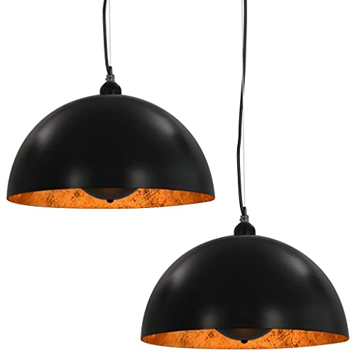 vidaXL 2X Deckenleuchte Deckenlampe Hängelampe Hängeleuchte Pendelleuchte Pendellampe Wohnzimmer Lampe Leuchte Schwarz Gold Halbkugelförmig 40cm E27 von vidaXL