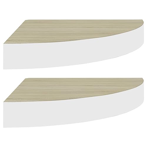 vidaXL 2X Eck Wandregal Eckregal Bücherregal Hängeregal Schweberegal Wandablage Regal Dekoregal Büroregal Wohnzimmer Eiche Weiß 35x35x3,8cm MDF von vidaXL
