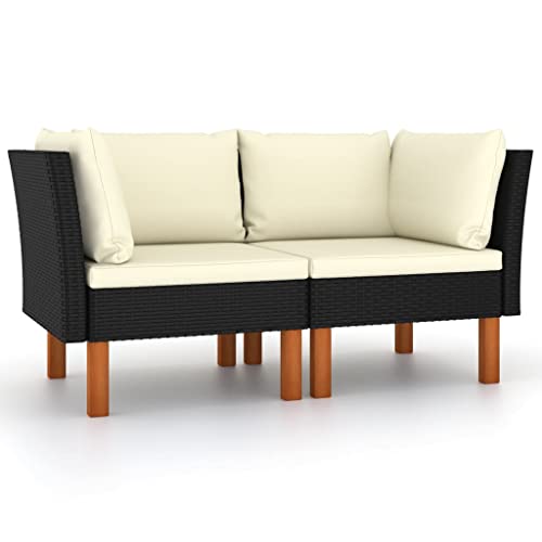 vidaXL 2X Eukalyptusholz Massiv Ecksofa Sofa Lounge Gartensofa Einzelsofa Gartenmöbel Loungesofa Gartensessel Garten Terrasse Poly Rattan von vidaXL
