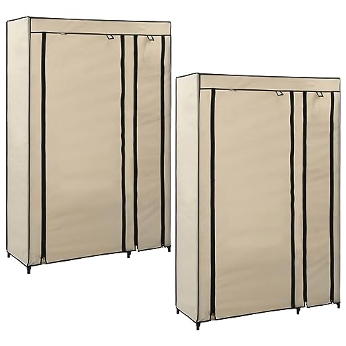 vidaXL 2X Faltschrank Kleiderschrank Stoffschrank Campingschrank Garderobe Schrank Regal Textilschrank Garderobenschrank Creme 110x45x175cm Stoff von vidaXL