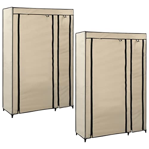 vidaXL 2X Faltschrank Kleiderschrank Stoffschrank Campingschrank Garderobe Schrank Regal Textilschrank Garderobenschrank Creme 110x45x175cm Stoff von vidaXL