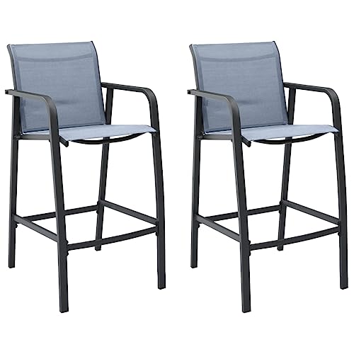 vidaXL 2X Garten Barstuhl Barhocker Gartenstuhl Gartenmöbel Tresenstuhl Thekenhocker Tresenhocker Gartenbar Stuhl Hocker Grau Textilene von vidaXL