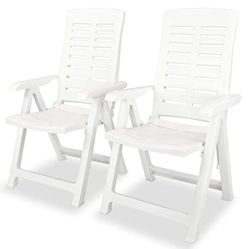vidaXL 2X Gartenstuhl Verstellbar Witterungsbeständig Hochlehner Liegestuhl Klappstuhl Klappstühle Gartenstühle Stuhl Stühle Kunststoff Weiß von vidaXL