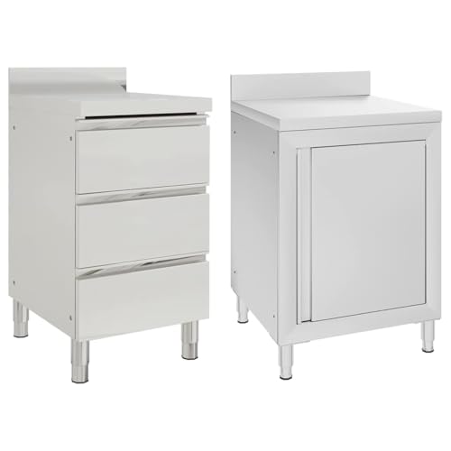 vidaXL 2X Gastro Küchenschrank mit Aufkantung Edelstahlschrank Arbeitsschrank Arbeitstisch Schrank Gastronomie Lagerschrank Edelstahl von vidaXL