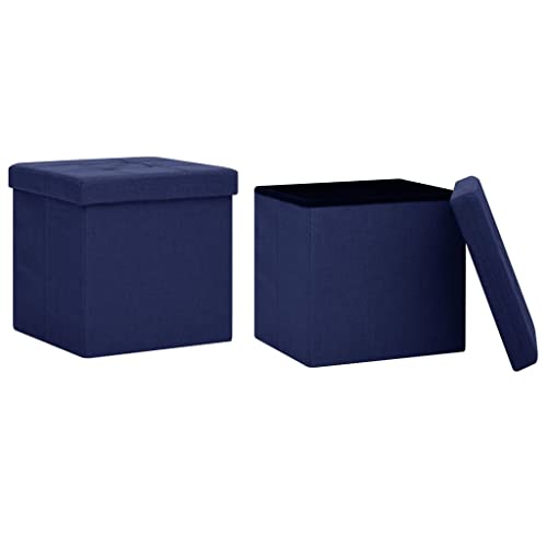 vidaXL 2X Hocker mit Stauraum Zusammenklappbar Faltbar Sitzhocker Aufbewahrungsbox Sitztruhe Fußhocker Polsterhocker Truhe Blau Leinenoptik von vidaXL