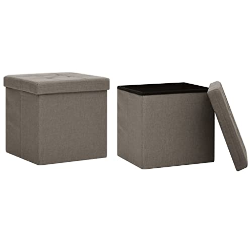 vidaXL 2X Hocker mit Stauraum Zusammenklappbar Faltbar Sitzhocker Aufbewahrungsbox Sitztruhe Fußhocker Polsterhocker Truhe Taupe Leinenoptik von vidaXL