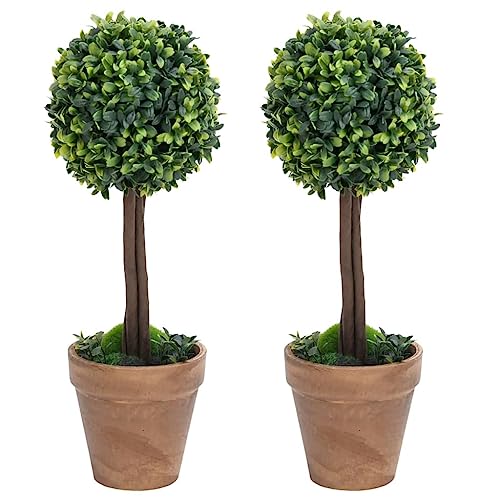 vidaXL 2X Künstlicher Buchsbaum mit Topf Kugelform Kunstpflanze Kunstbaum Zimmerpflanze Dekopflanze Grünpflanze Künstliche Pflanze Deko Grün 41cm von vidaXL