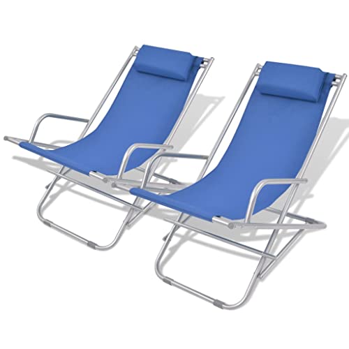 vidaXL 2X Liegestuhl mit Kopfstütze Klappbar Gartenliege Sonnenliege Relaxliege Gartenmöbel Liege Terrasse Balkon Garten Stahl Blau 69x61x94cm von vidaXL