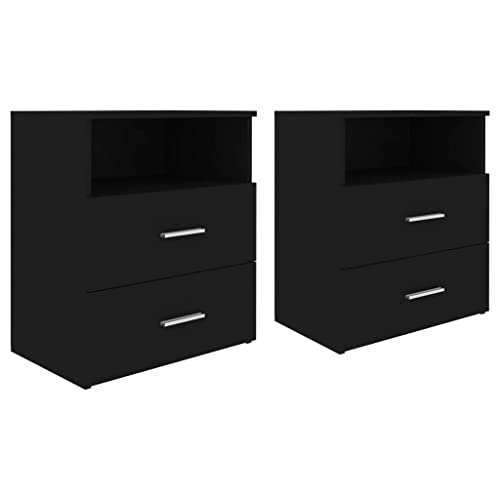 vidaXL 2X Nachttisch mit 2 Schubladen 1 Ablagefläche Nachtschrank Nachtkonsole Nachtkommode Schlafzimmer Schrank Kommode Schwarz 50x32x60cm von vidaXL