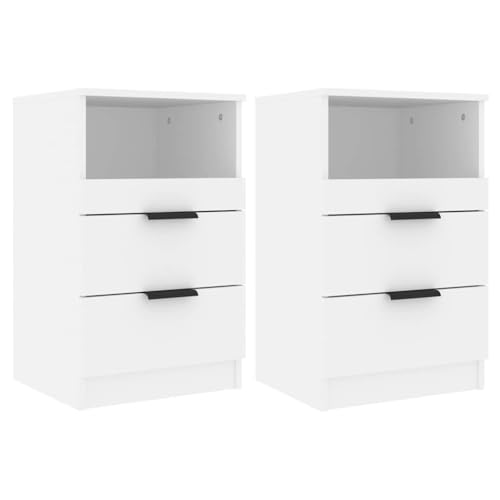 vidaXL 2X Nachttisch mit 2 Schubladen 1 Fach Nachtschrank Nachtkonsole Nachtkommode Schlafzimmer Schrank Kommode Weiß Holzwerkstoff 40x36x65cm von vidaXL