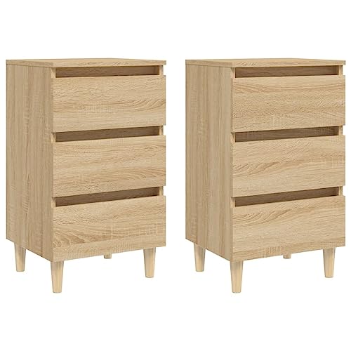 vidaXL 2X Nachttisch mit Massivholz-Beinen 3 Schubladen Nachtschrank Nachtkonsole Nachtkommode Schlafzimmer Schrank Kommode Sonoma-Eiche 40x35x69cm von vidaXL