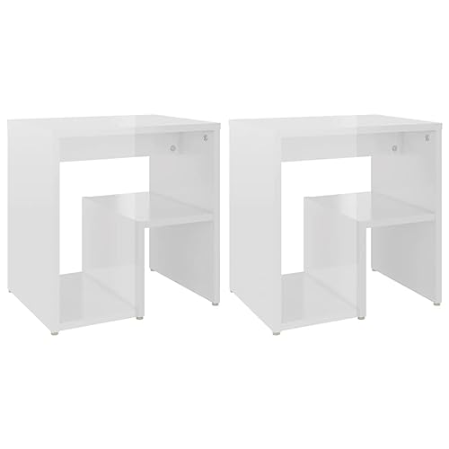 vidaXL 2X Nachttisch mit Regal Nachtschrank Nachtkonsole Nachtkommode Schlafzimmer Schrank Kommode Beistelltisch Hochglanz-Weiß 40x30x40cm Holzwerkstoff von vidaXL