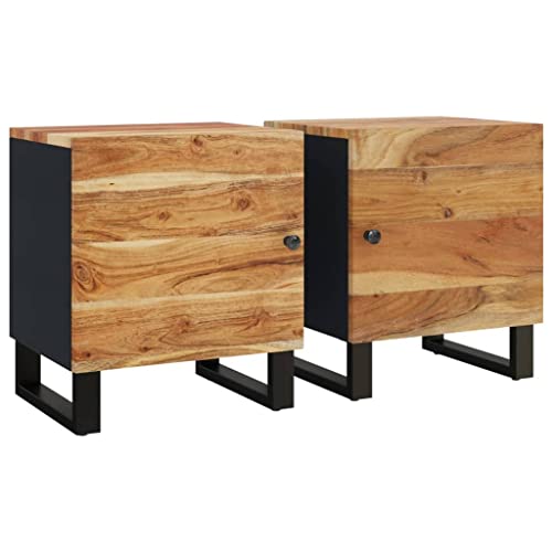 vidaXL 2X Nachttisch mit Stauraum Industrie-Stil Nachtschrank Nachtkonsole Nachtkommode Schlafzimmer Schrank Kommode 40x33x46cm Massivholz Akazie von vidaXL